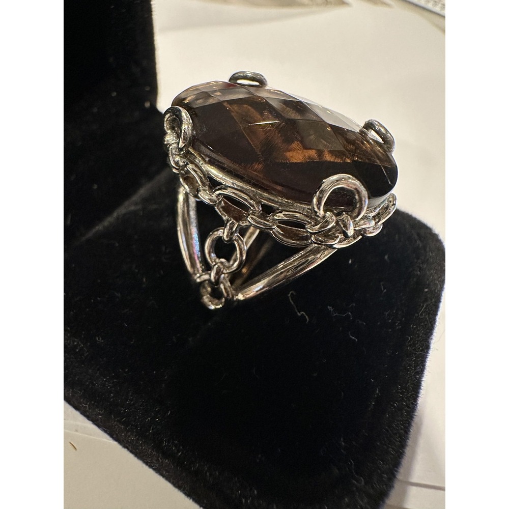 NR Silver Tone Large Brown Topaz Faceted Stone Statement Cocktail Ring  Sz 7‎